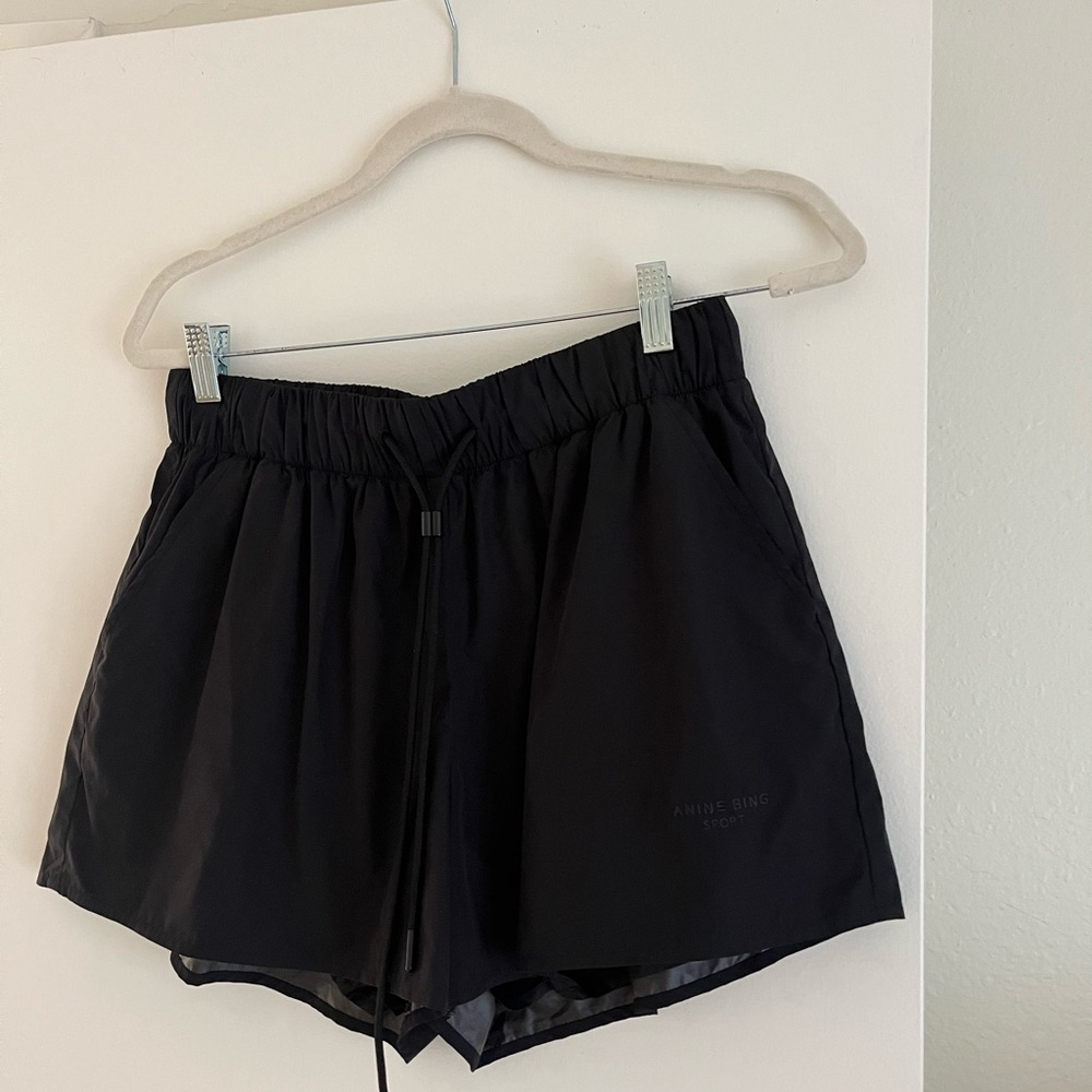 Anine Bing Black Athletic Shorts with Elastic Waistband